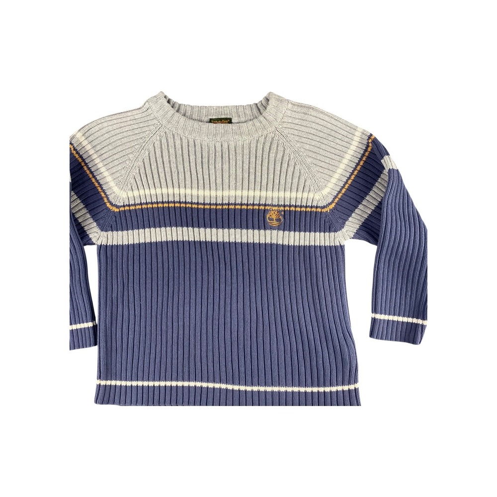 Timberland Boys Knit Sweater Size 5 Blue Gray Color Block Long Sleeve